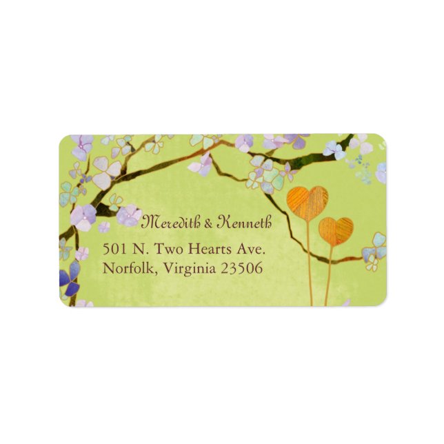 Two Hearts Spring Green Wedding Address Label (Front)