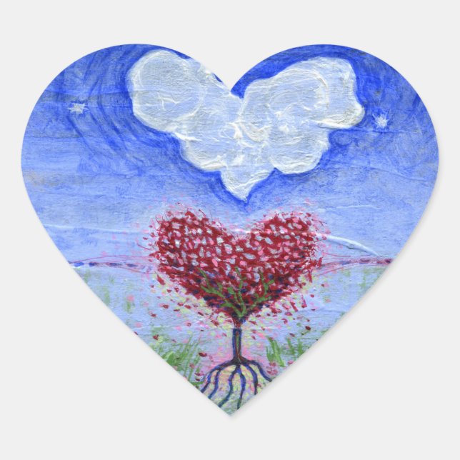 Two Hearts Surrealist Art Heart Sticker (Front)