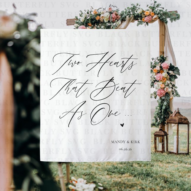Two Hearts That Beat As One Wedding Backdrop  Tapestry (Two Hearts that Beat As One Wedding Backdrop Banner)