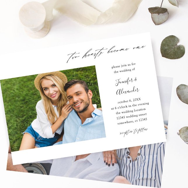  Two Hearts Two Photo Calligraphy Wedding Invitation (Creator Uploaded)