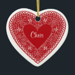 Two Hearts Vintage Lace  Ceramic Tree Decoration<br><div class="desc">Hearts galore for Valentine's Day! Personalise the names on each side. Show your big beautiful,  romantic heart with this vintage lace design.</div>