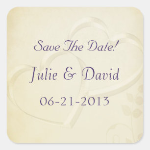 Two Hearts Wedding Save The Date Square Sticker