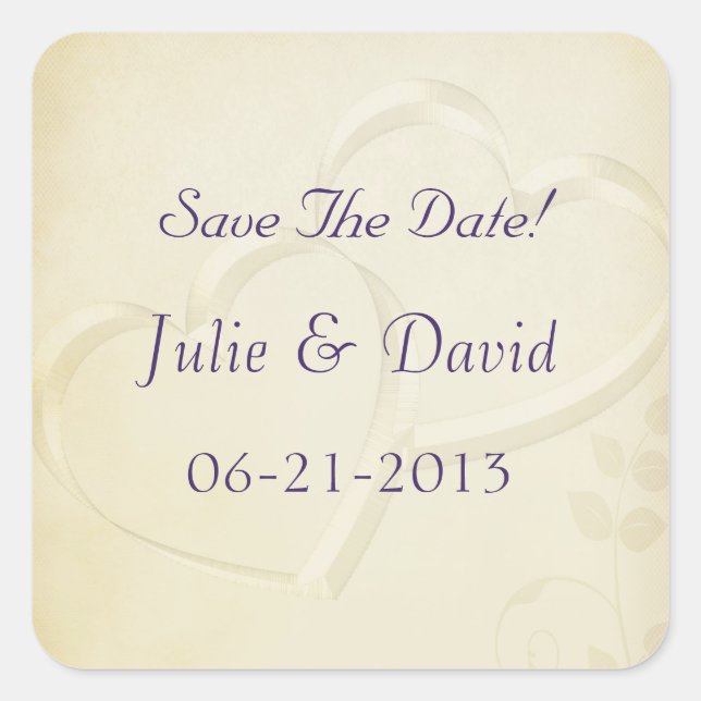 Two Hearts Wedding Save The Date Square Sticker (Front)