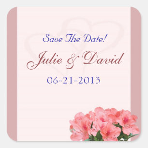 Two Hearts with Pink Border Save The Date Wedding Square Sticker