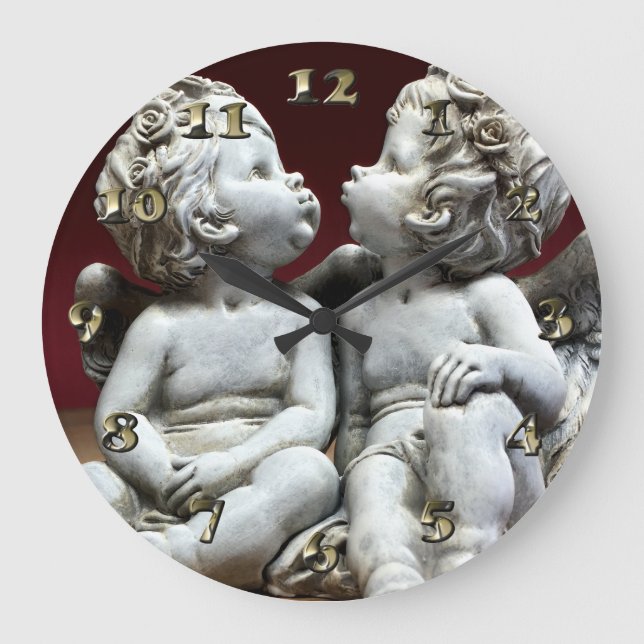 Two Heavenly Angel Cherubs Large Clock (Front)
