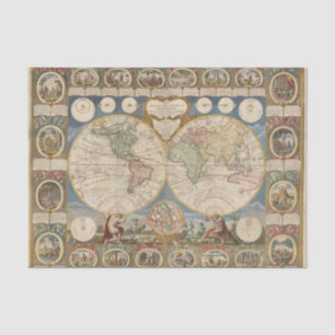 Two Historical Map Globes with Vignettes Tissue Paper