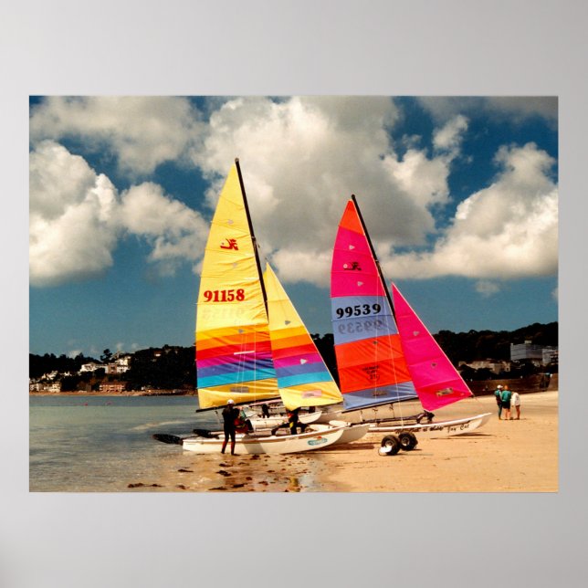 Two Hobie catamarans St Aubin's beach Poster (Front)