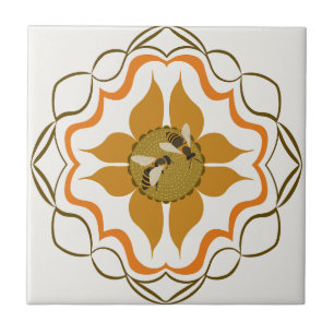 Two Honey Bees Sitting On Yellow Flower  Tile