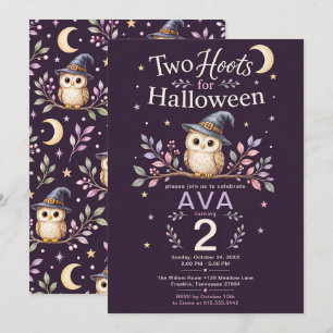 Two Hoots Halloween Owl 2nd Birthday Girl Invitation