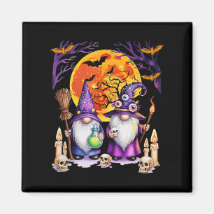 Two Horror Gnomes As Witch Halloween Moon Matching Magnet