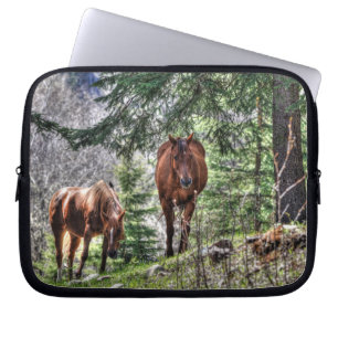 Two Horse Friends, Mare and Stallion in a Forest Laptop Sleeve