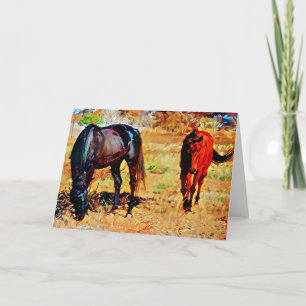 Two Horse Friends Painted Art Card