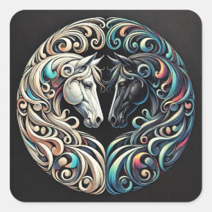 Two horse heads facing each other square sticker
