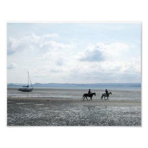 Two Horse Riders on a Beach at Low Tide – Brittany Photo Print