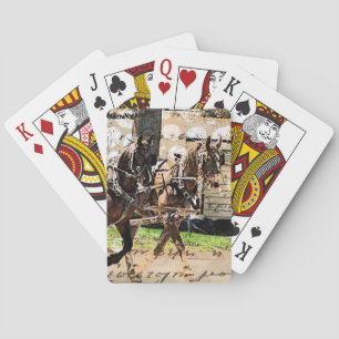 Two Horse Team Mixed Media Collage Playing Cards