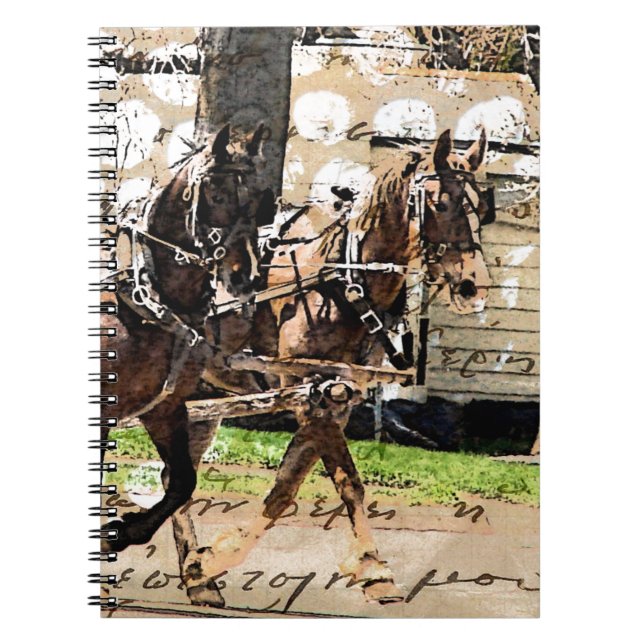 Two Horse Team Mixed Media Collage Spiral Notebook (Front)