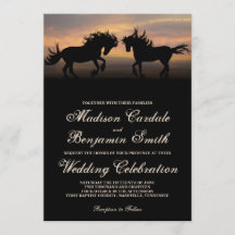 Two Horses at Sunset Country Wedding Invitations