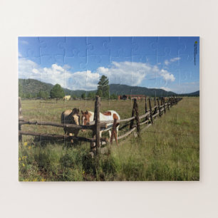 Two Horses At The Log Pole Fence Photography Jigsaw Puzzle