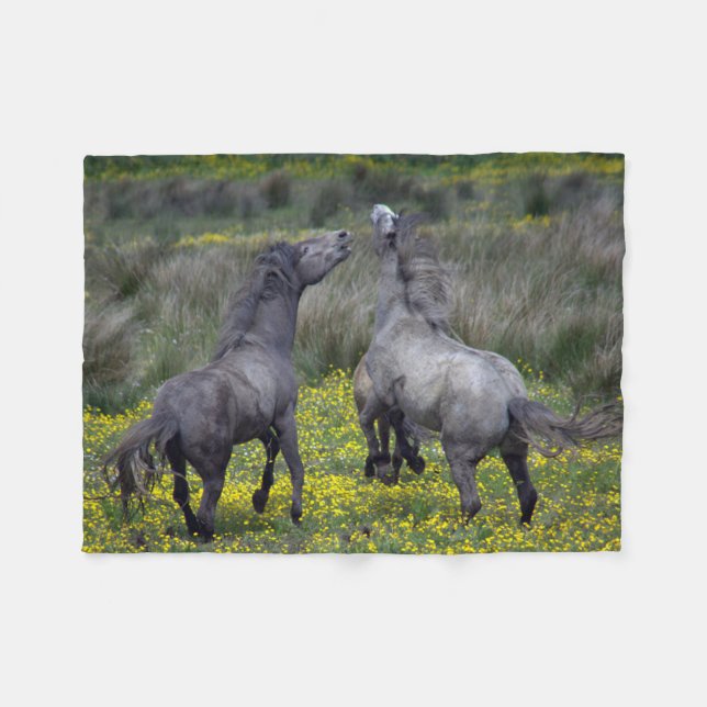 Two Horses Buck and Play Fleece Blanket (Front (Horizontal))
