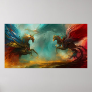 Two horses galloping modern abstract art 2 poster