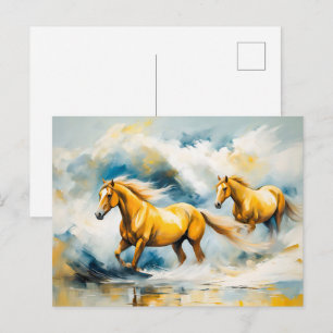 Two Horses Galloping Through Shallow Water Postcard