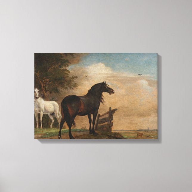 Two Horses in a Meadow Near a Gate (Paulus Potter) Canvas Print (Front)