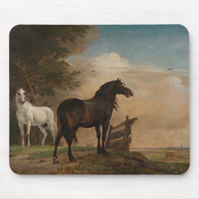 Two Horses in a Meadow Near a Gate (Paulus Potter) Mouse Pad (Front)