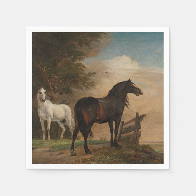 Two Horses in a Meadow Near a Gate (Paulus Potter) Napkin (Front)