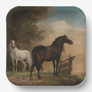 Two Horses in a Meadow Near a Gate (Paulus Potter) Paper Plate