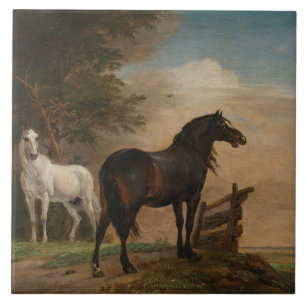 Two Horses in a Meadow Near a Gate (Paulus Potter) Tile