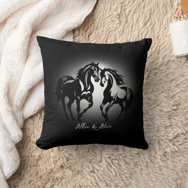 Two horses in love black white horse lover couple cushion (Blanket)