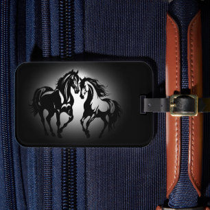Two horses in love black white horse lover couple luggage tag