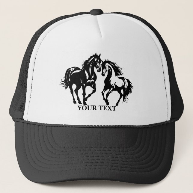 Two horses in love black white horse lover couple trucker hat (Front)