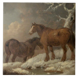 Two Horses in the Snow (Winter Scene) Tile