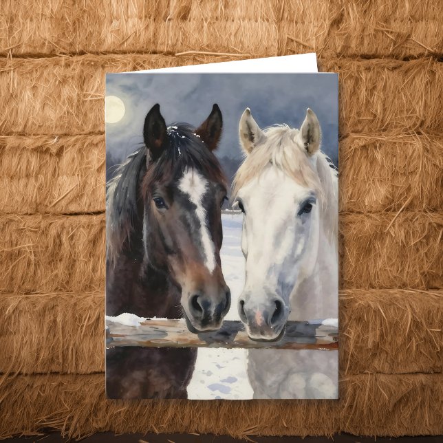 Two Horses on a Snowy Farm | Thinking About You Card (Creator Uploaded)