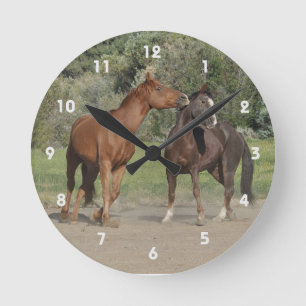 Two Horses Playing Round Clock