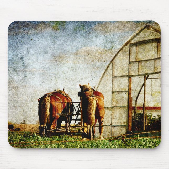 Two Horses Ready For Work Mouse Pad (Front)