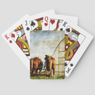 Two Horses Ready For Work Playing Cards