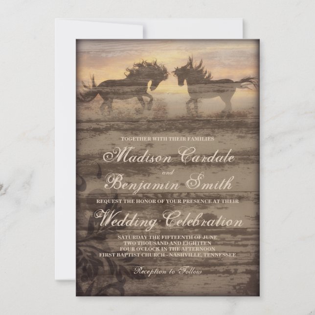 Two Horses Rustic Country Western Wedding Invites (Front)