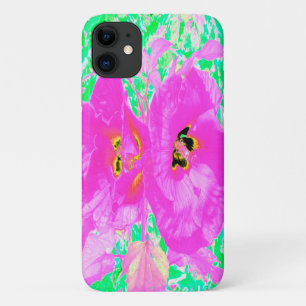 Two Hot Pink Plum Crazy Hibiscus on Lime Green Case-Mate iPhone Case