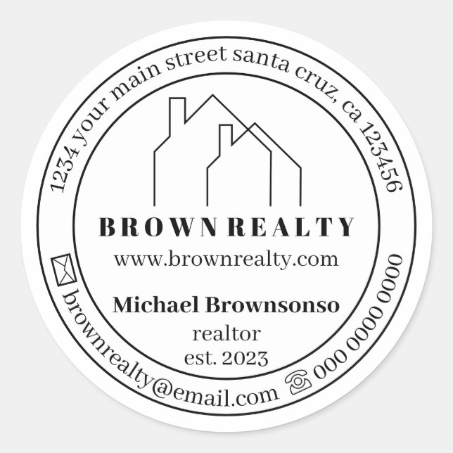 Two House Outlined Logo Real Estate Agent Classic Round Sticker (Front)