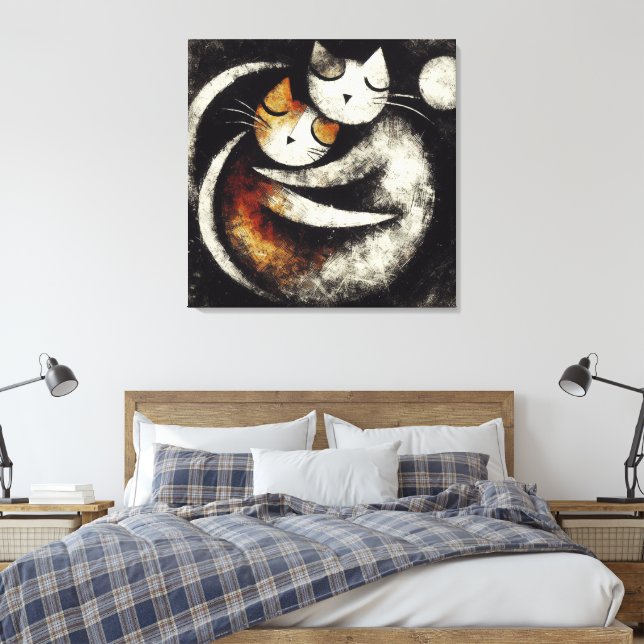  Two Hugging Cats Canvas Print – Inspired  (Insitu(Bedroom))