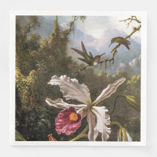 Two Hummingbirds above a White Orchid Napkin