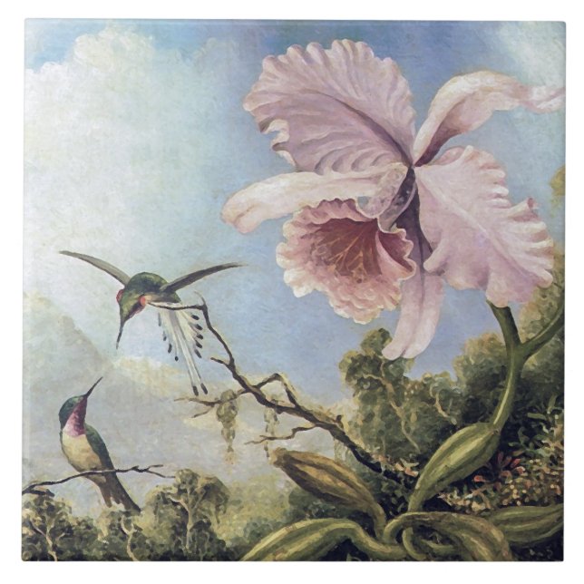 Two Hummingbirds and an Orchid Tile (Front)