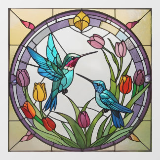 Two Hummingbirds & Tulip Flower Faux Stained Glass