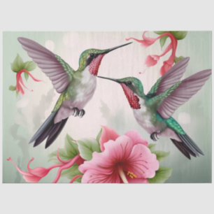 Two Hummingbirds with Pink Hibiscus Flower Tissue Paper