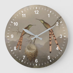 Two Hummingbirds with Their Young Large Clock