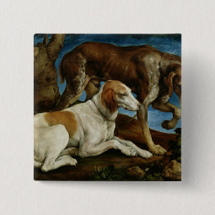 Two Hunting Dogs Tied to a Tree Stump, c.1548-50 15 Cm Square Badge