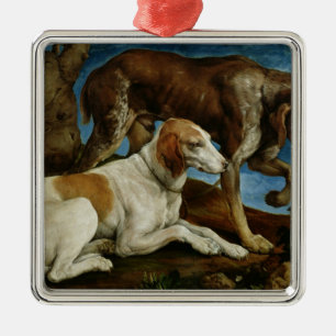 Two Hunting Dogs Tied to a Tree Stump, c.1548-50 Metal Tree Decoration