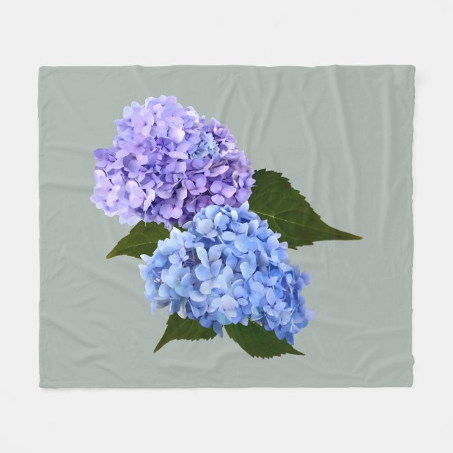 Two Hydrangea Lavender and Blue Fleece Blanket (Front (Horizontal))